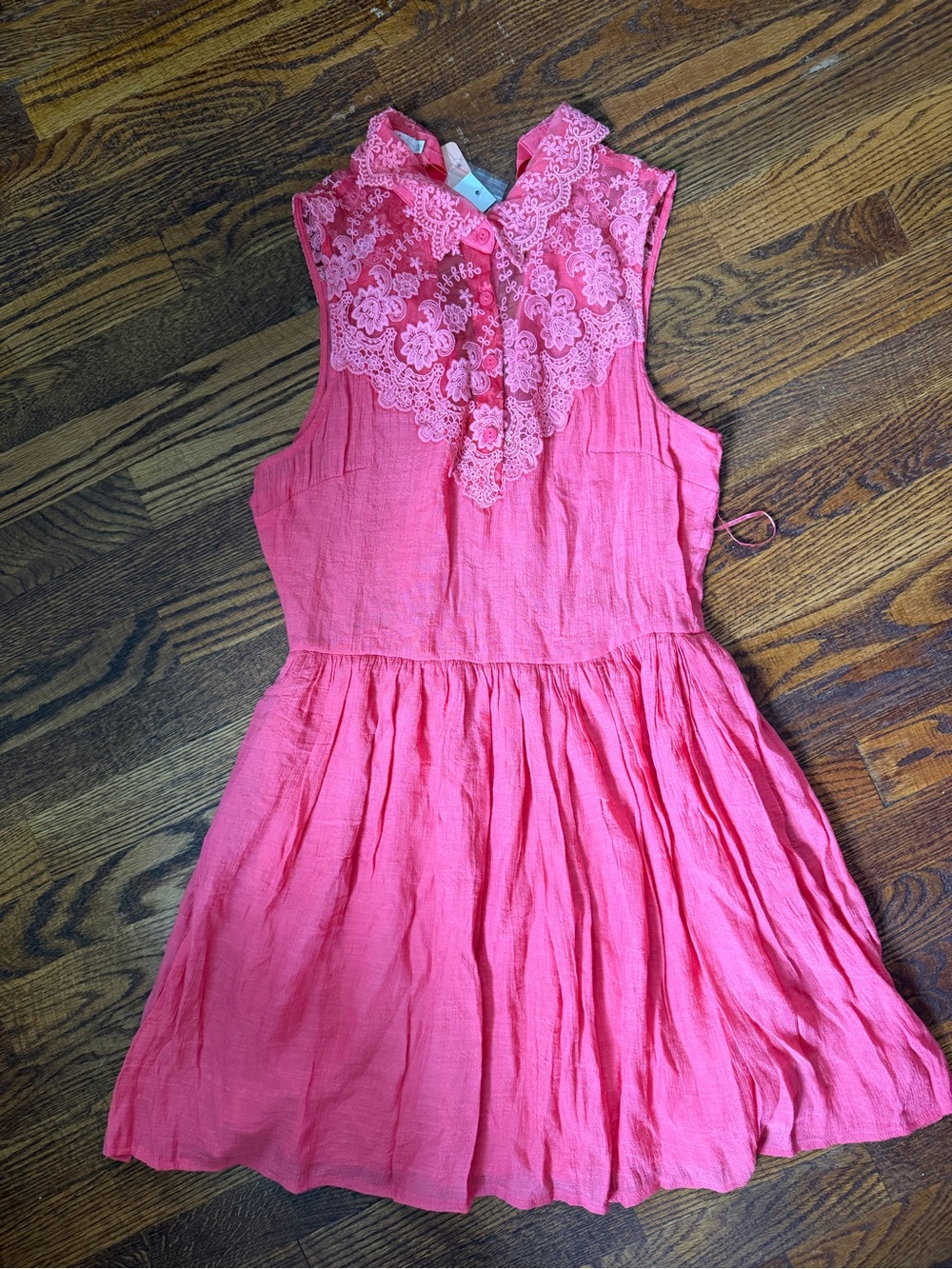 Women's Sleeveless Pink Lace Yoke Casual Dress